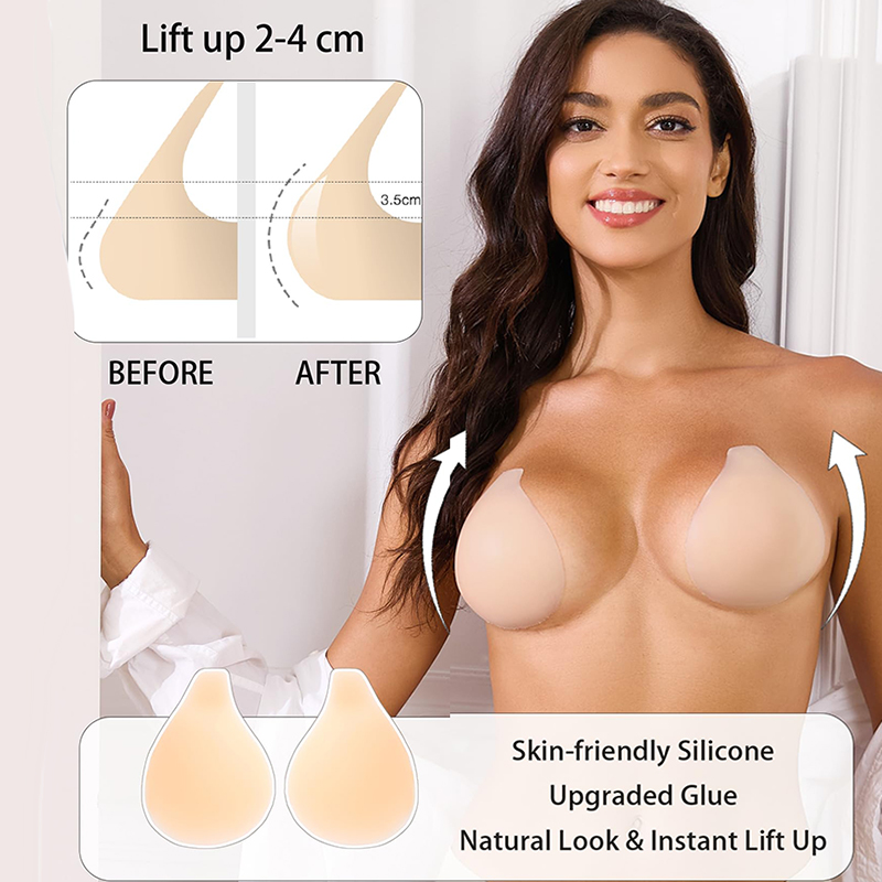 Strapless Bra Backless - 1/2 ペア女性粘着ブラジャープッシュアップ粘着バックレスストラップレスブラジャー大きなバストの女性のための再利用可能な乳首カバー付き