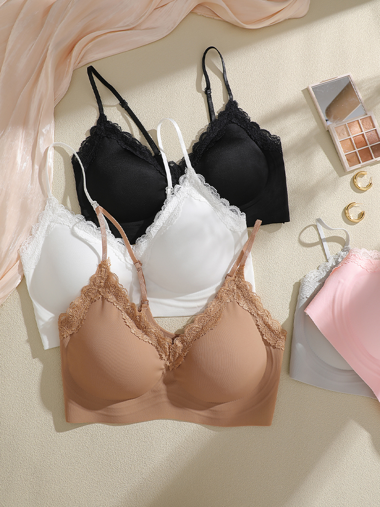 Bralette Wireless Soft - フレンチスタイルレースブラレット女性夏超薄型ベストブラジャーワイヤレス目に見えない下着ソフトストレッチデイリーランジェリー新しい
