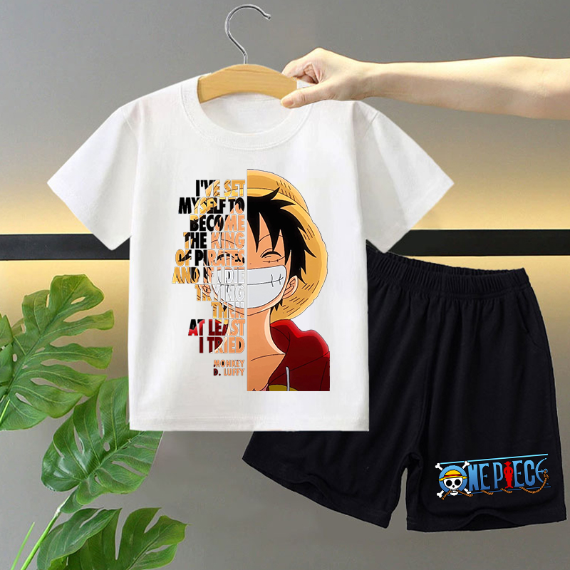 Boyshort Underwear - ワンピース 2 個半袖ショーツセット子供のためのアニメ漫画かわいい T シャツパンツスーツ男の子女の子夏のファッション服