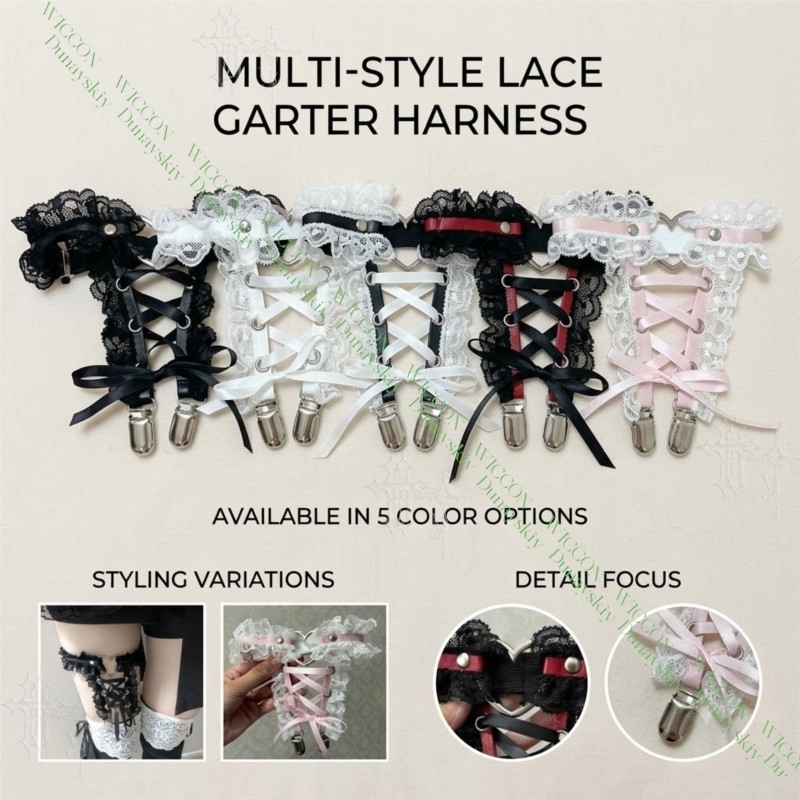 Garter Belt Set - ジライケイ フィギュア リボンバックル レース ハート バインディングストラップ