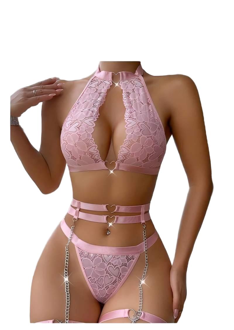 Push Up Bra Padded - セクシーなランジェリーセット、プッシュアップレースガーターランジェリーセット（チョーカー付き）、女性用インナーウェア、アンダーワイヤーブラとTバック、レディース下着セット