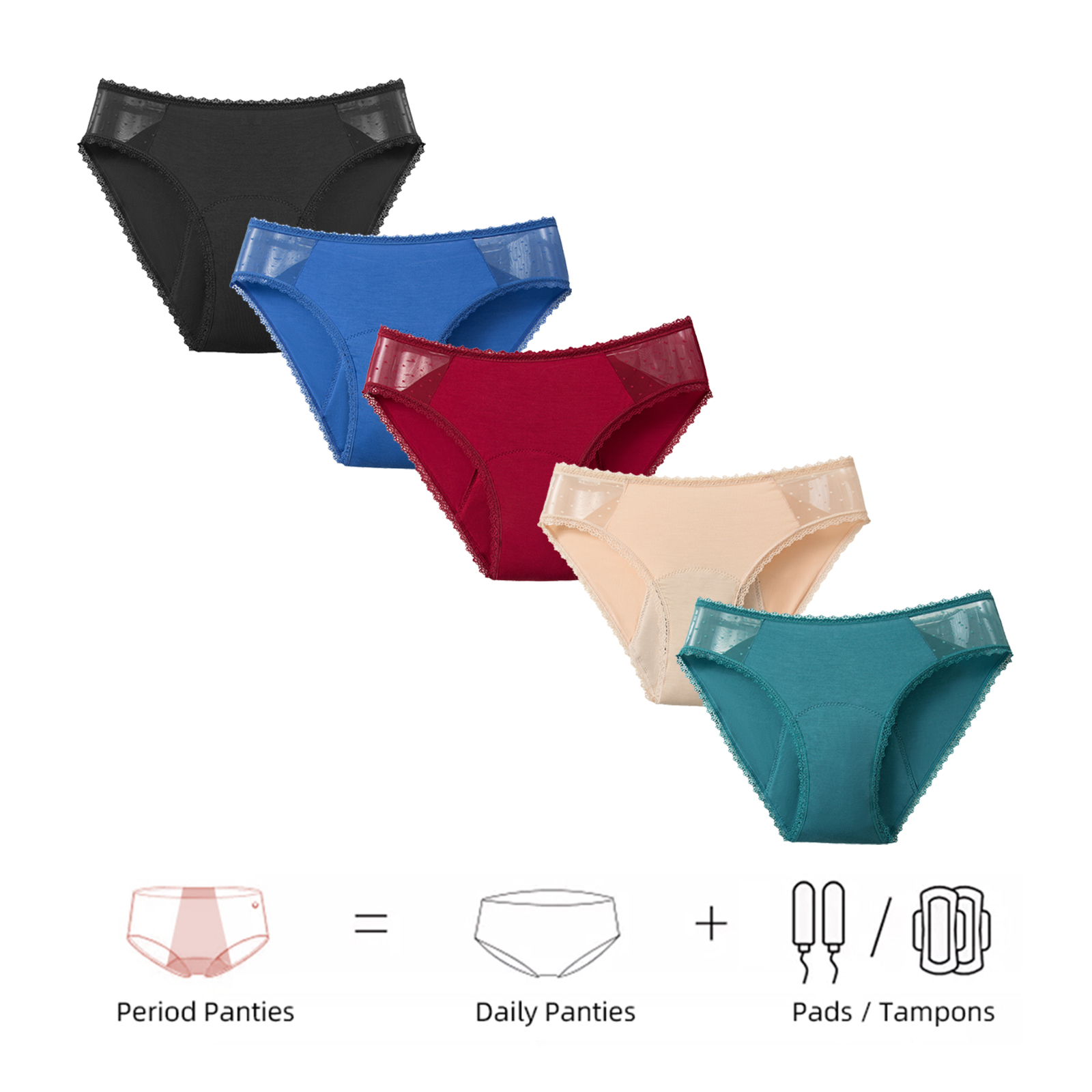 Period Panty Absorbent - 竹繊維の快適な女性用生理用ショーツ、4層構造の漏れ防止吸収性生理用下着、産後尿失禁用ブリーフ