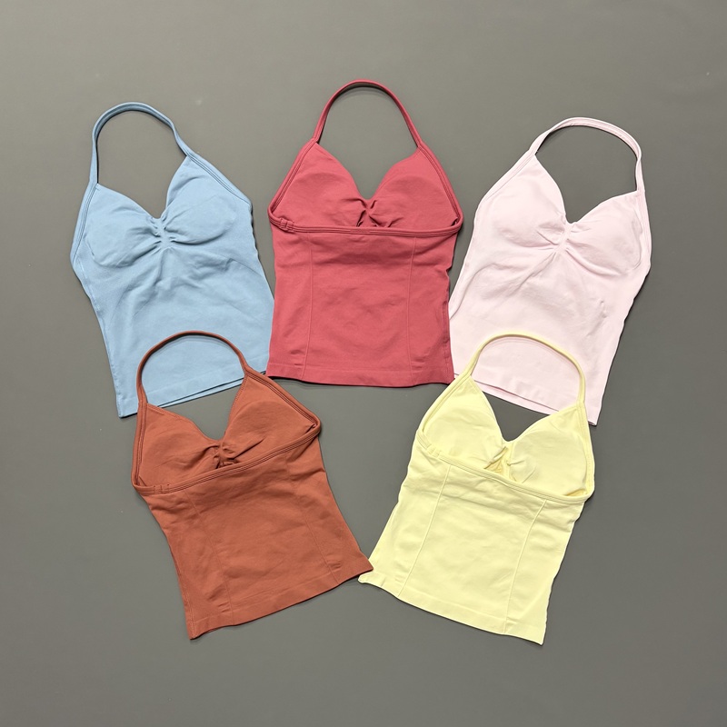 Sports Bra High Impact - ジム女性用スポーツタンクトップ シームレス ホルターストラップ スパゲッティストラップ 取り外し可能なブラパッド付き 速乾性