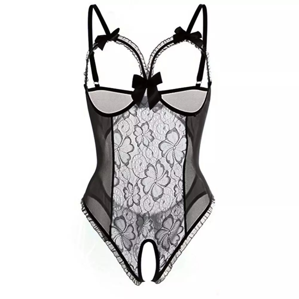 Babydoll Chemise Night - 女性用セクシーオープンブラストラップランジェリーレースナイトドレス下着ブラックエロティックベビードールスリープウェアバックレスナイトウェアシュミーズ