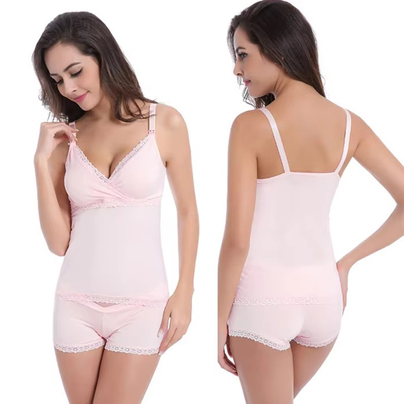 Nursing Bra Sleep - マタニティウェア レディーススリープブラ 下着 授乳ブラジャー 授乳用キャミソールとショーツセット 産後下着