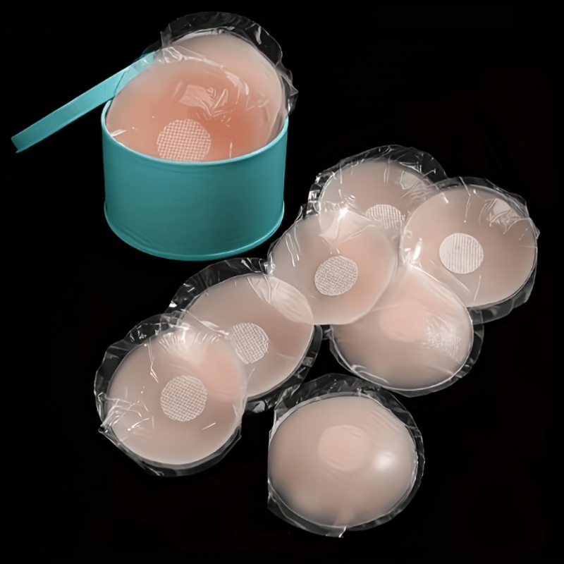 Silicone Bra Adhesive - 再利用可能なシリコンニップルカバー4個セット、ストラップなしの目に見えない粘着パッド、女性用ランジェリーの追加アイテムに最適、無地、非繊維素材、ブラパッド、女性用ランジェリー、ミニマリストデザイン、柔軟な素材