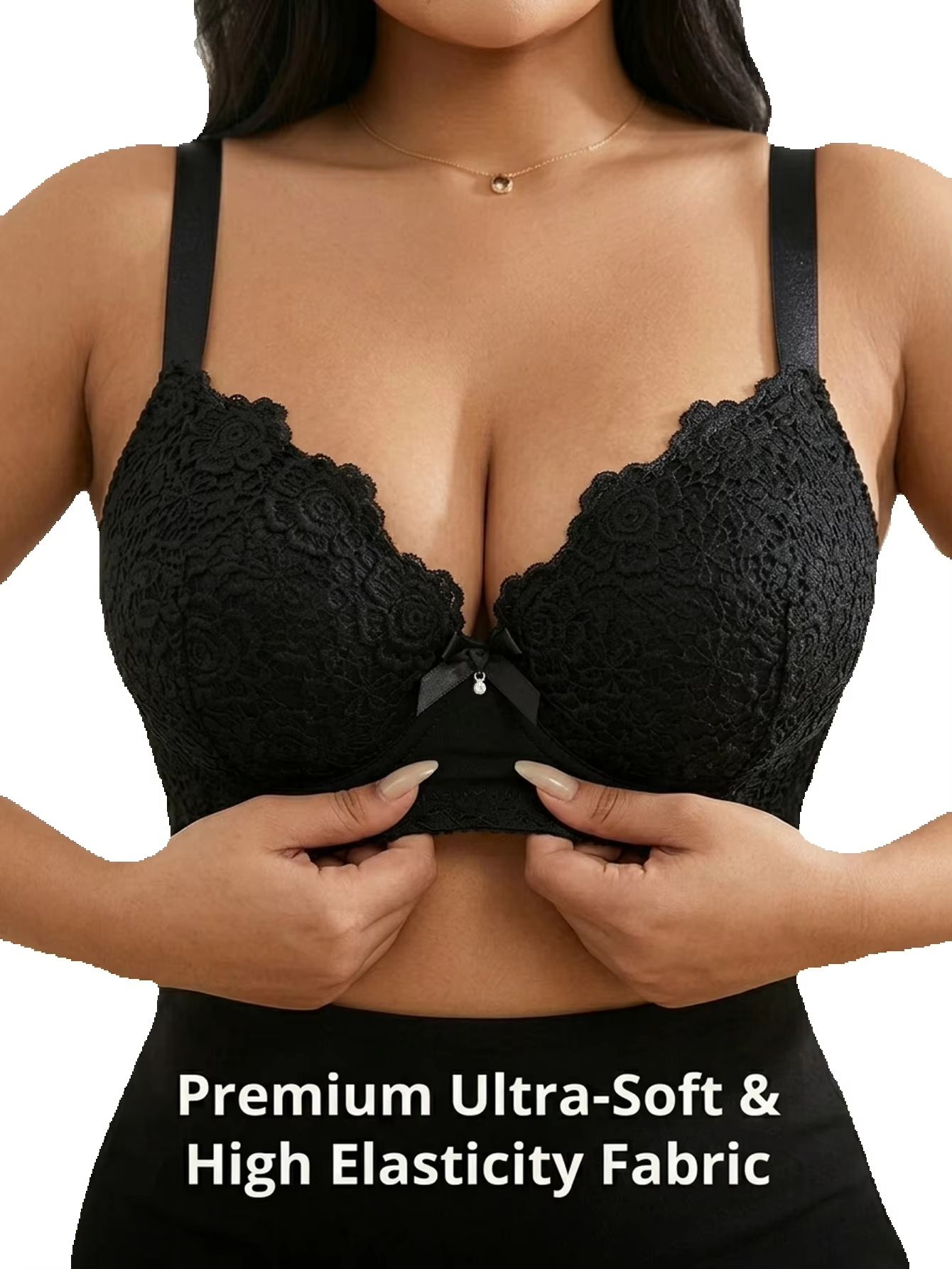 Push Up Bra Padded - 女性用プラスサイズ花柄プッシュアップブラ、アンダーワイヤー入り、サイドサポート、垂れ防止、幅広調整可能ストラップ、フルカップブラジャー