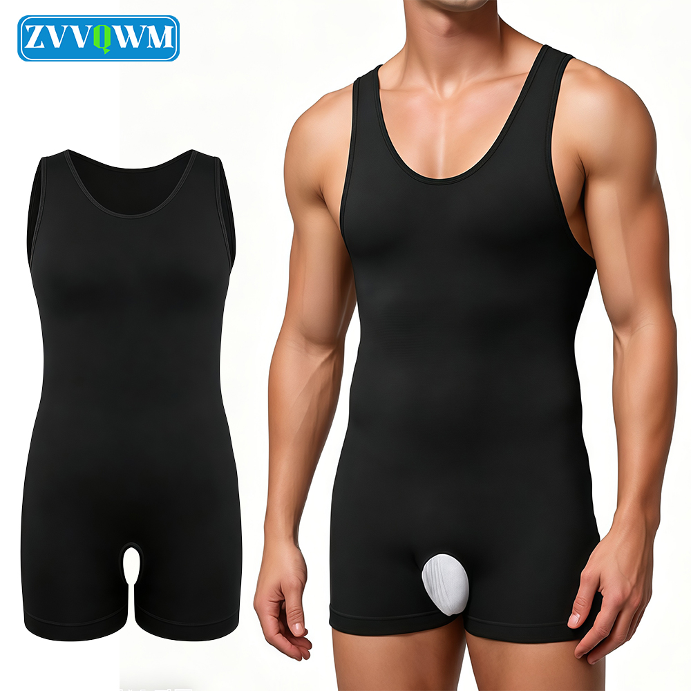 Shapewear Bodysuit Firm - 1 個メンズシームレス圧縮ボディスーツ、ノースリーブ全身シェイプウェアファハス、おなかコントロール痩身下着、ジムトレーニング用