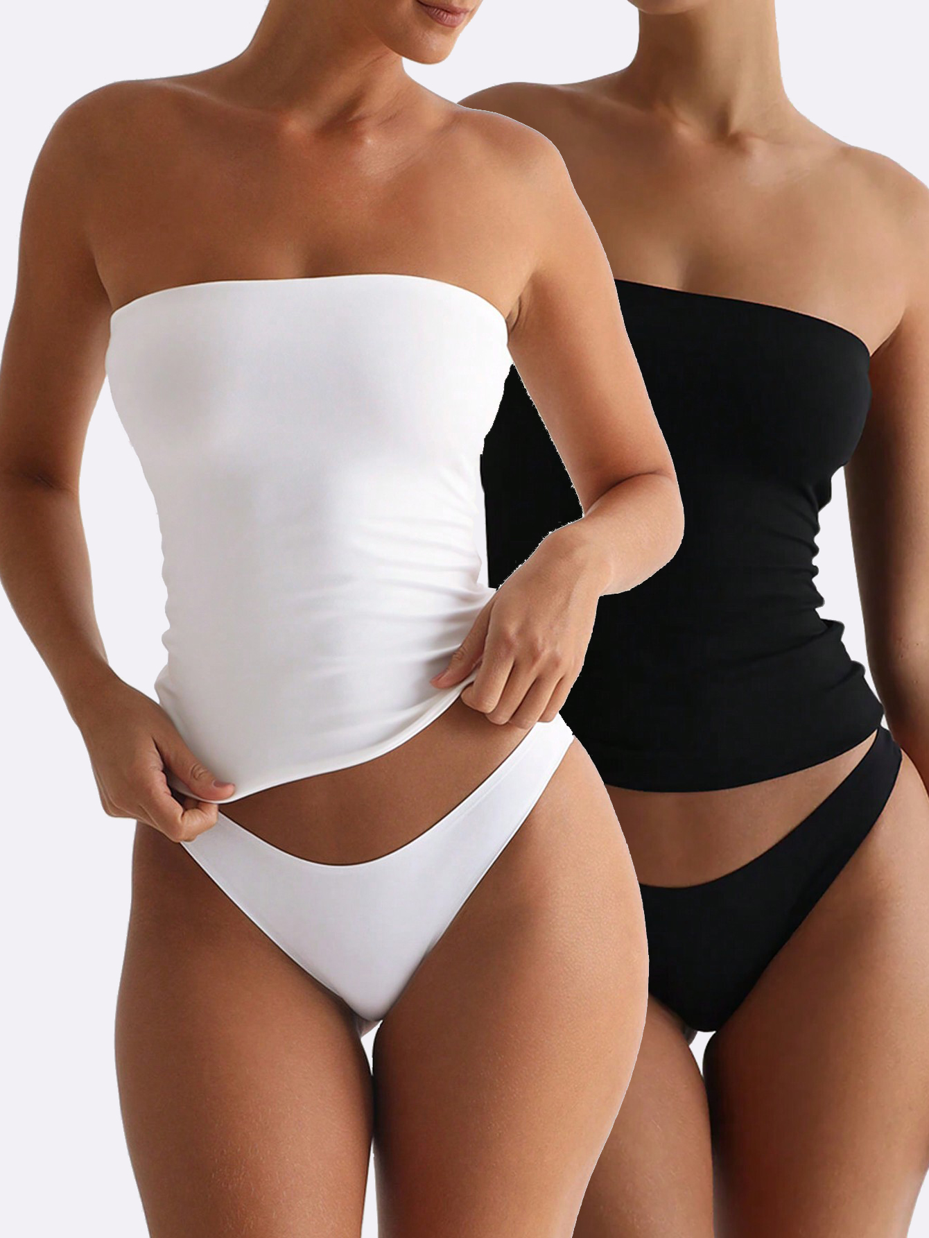 Strapless Bra Backless - 2 パック ソリッド ストラップレス チューブトップ レディース