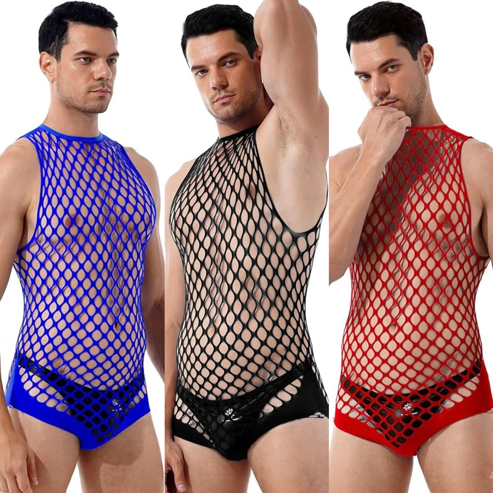 Bodystocking Fishnet - ゲイ Bodystocking 男フェチボディスーツ男性のボーイフレンドギフトセクシーな下着網タイツランジェリー弱虫男性エロナイトウェア
