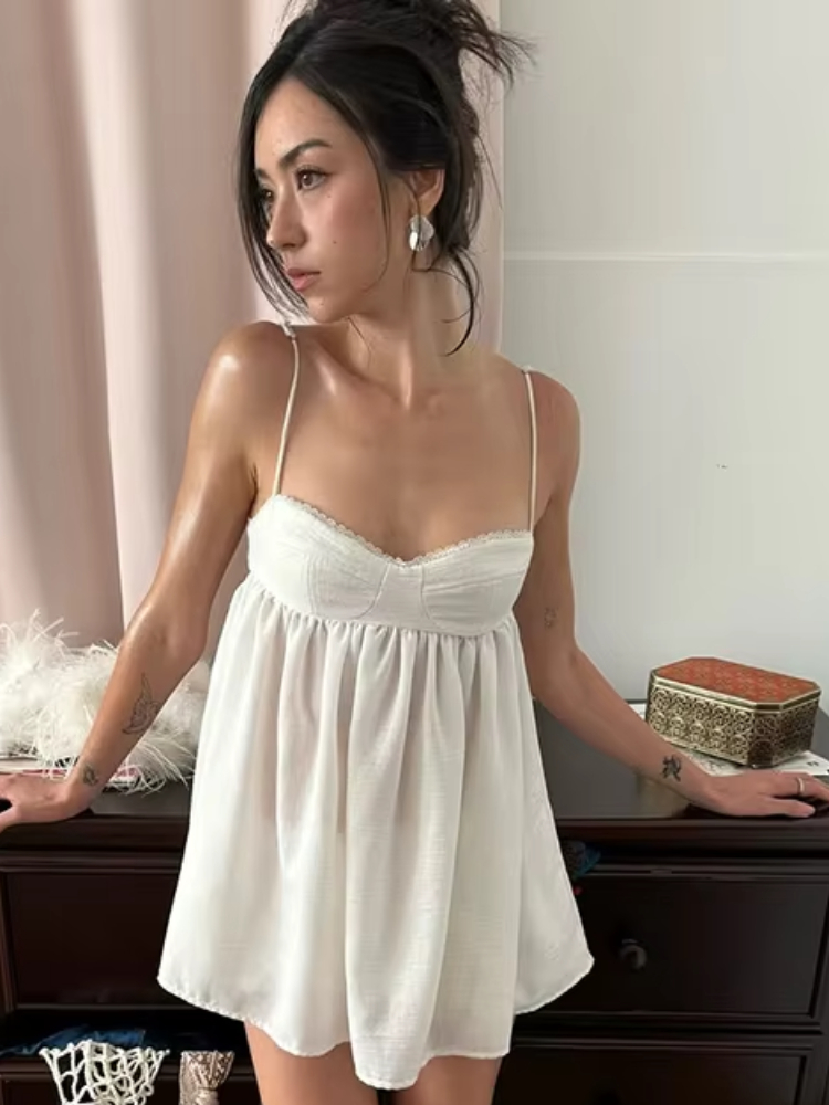 Cami Top Lace - Nibber クラシック 2 ピースセット女性用折りたたみスイートレースローネックスナップボタンバックレスキャミソール + ウエストゴムふわふわ裾ファッションパジャマ
