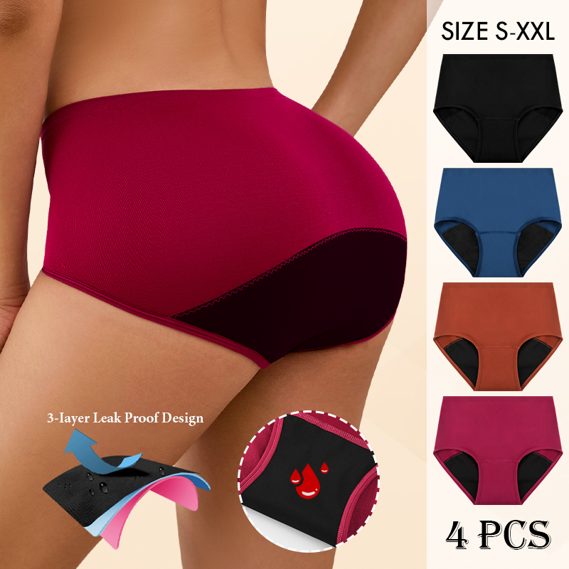 Period Panty Absorbent - 女性用シームレス生理用ショーツ、3層吸収保護機能付き、無地の再利用可能な生理用ショーツ
