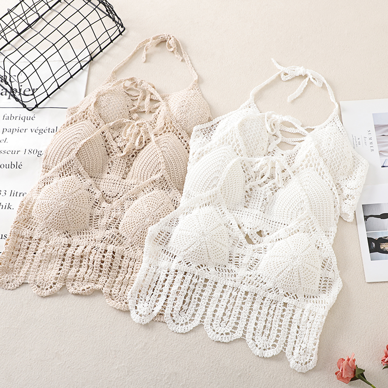Strapless Bra Backless - 女性のためのセクシーなニットトップ,透かし彫りのかぎ針編みのトップ,ホルターネック,ストラップレス,ヴィンテージの背中の開いたブラトップ