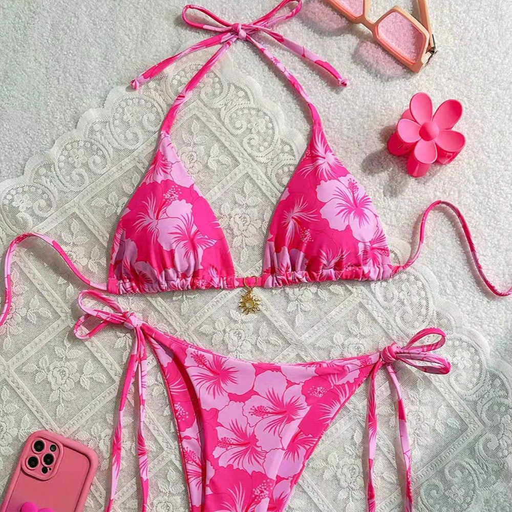Thong Bikini Women - レディースプリントベストビキニ+ソングブラデザイン女性用水着セット おしゃれで可愛いビーチビキニセット 2026新商品