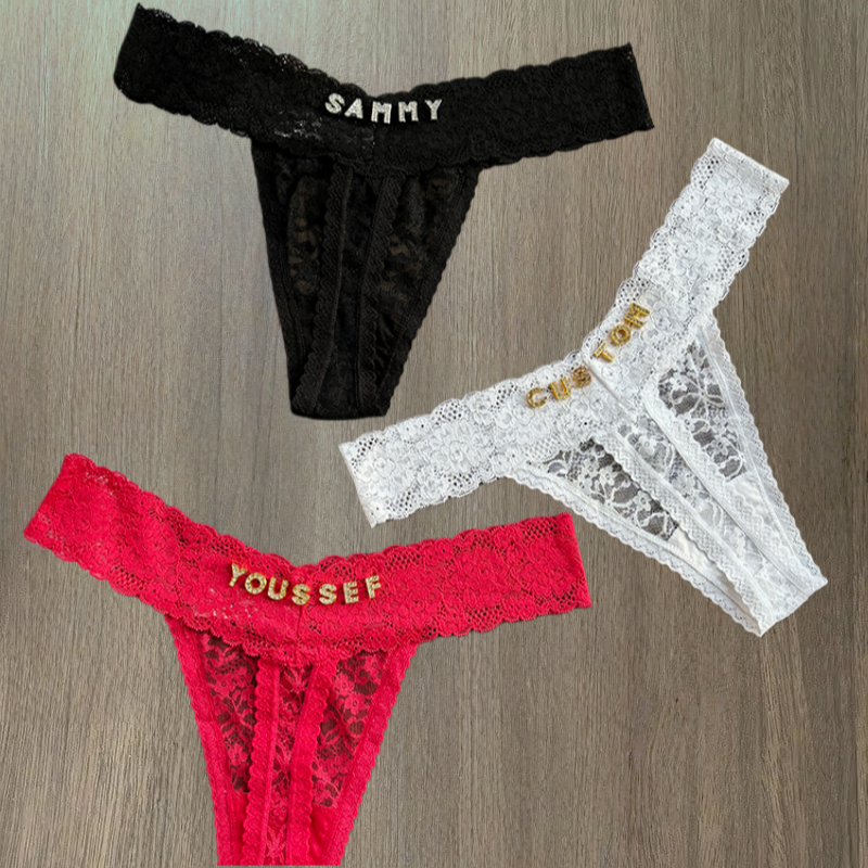Thong Bikini Women - 人格カスタム名クリスタルレター Tバックセクシーなレースのビキニパンティー G ストリングローウエストブリーフレディースショーツホット妻ギフト