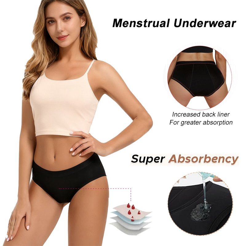 Period Panty Absorbent - 多い日用生理用ショーツ 4層漏れ防止コットンガールズショーツ 生理用下着 吸収性のある夜用尿漏れ対策ブリーフ