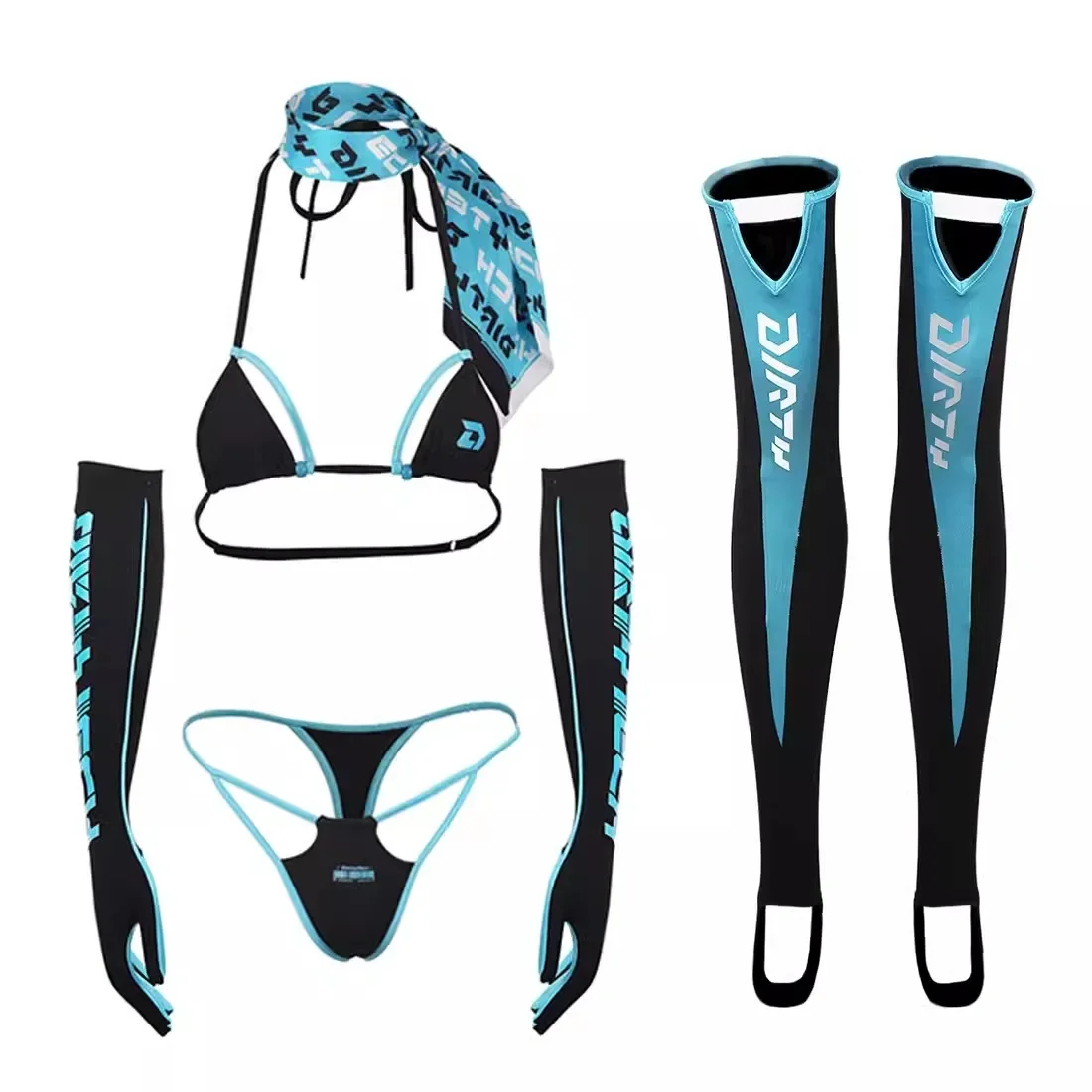Thong Bikini Women - 女性用セクシー5点ビキニセット アニメコスプレ レーシングTバック水着 サマービーチウェア サイバースタイル水着 ハイカット水着