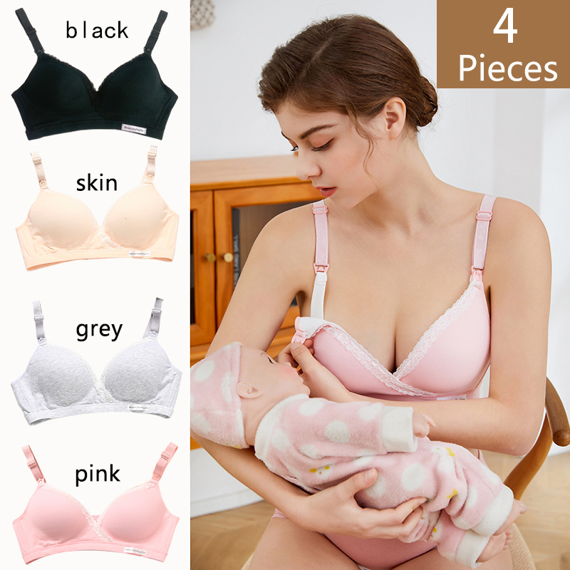 Nursing Bra Sleep - 4 個新しい綿ノンワイヤー授乳服授乳ブラジャー妊婦妊娠胸睡眠下着授乳