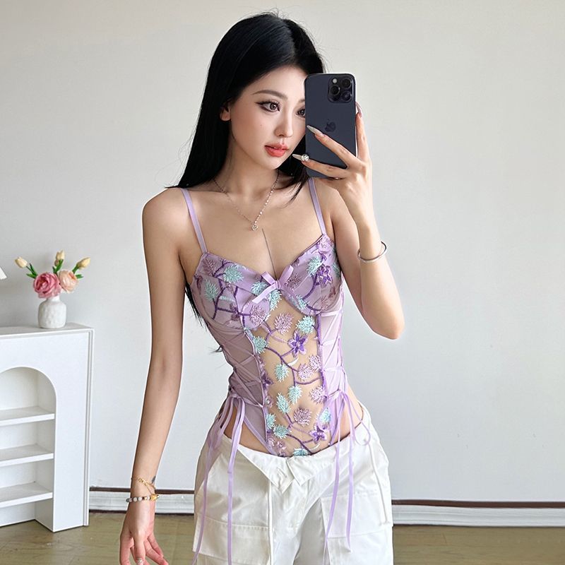 Cami Top Lace - 2026年夏ファッション新作 レディース エレガントレースキャミソールジャンプスーツ 刺繍入りスリムフィット ウエストシェイプ ホットガールボディスーツ