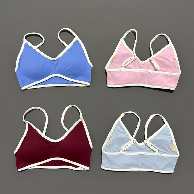 Strapless Bra Backless - コントラストラインブラ 女性用 バックレスニットスポーツブラ 無地 ジムフィットネストップ 胸パッド付き