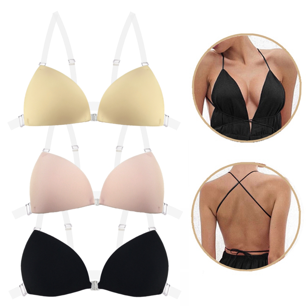 Push Up Bra Padded - 女性用粘着ブラ、背中開きウェディングドレス用シリコン製プランジディープUネック粘着ブラ、バストアップ見えない下着、乳首カバー