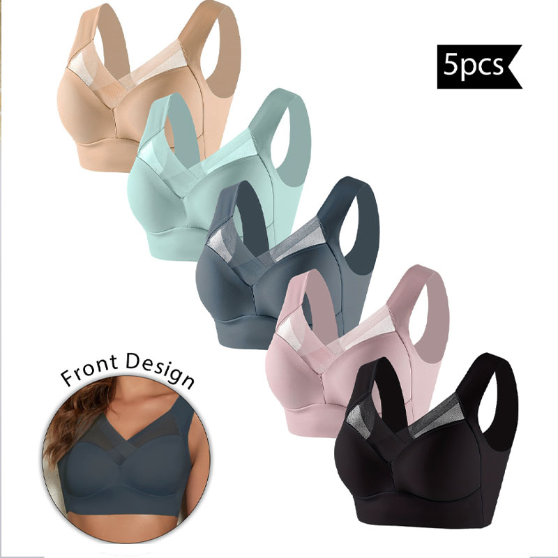 Bralette Wireless Soft - 5 個の女性スポーツブラジャーフルカップブラジャー女性のセクシーな V ネックレーススプライシング Bralette 大型ワイヤレスサイズソフトパジャマランジェリー