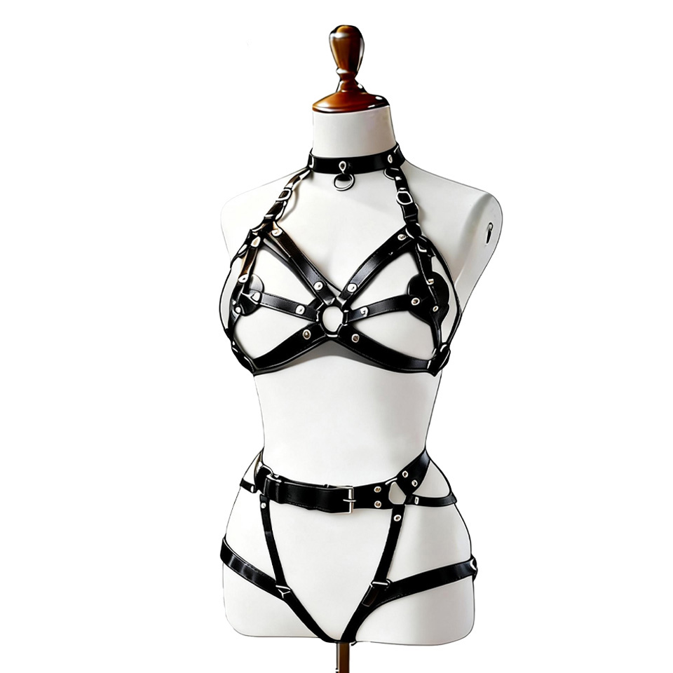Garter Belt Set - 女性用セクシーレザーランジェリーボディハーネスベルトサスペンダーBDSMガーターベルトランジェリーボンデージレッグハーネスゴス服レイブ衣装