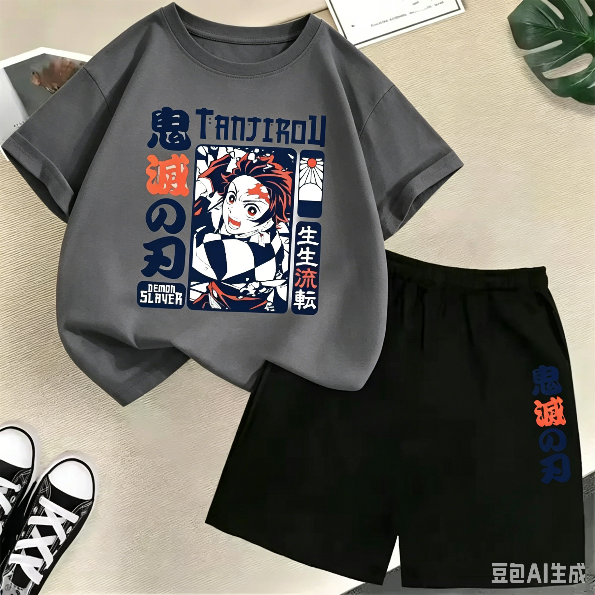 Boyshort Underwear - バンダイ夏新綿キッズ Tシャツセットデーモンスレイヤーアニメ炭治郎子供ショーツスポーツカジュアル学校屋外男の子トラックスーツ