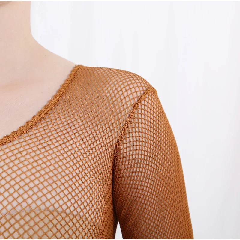 Bodystocking Fishnet - ラテンダンス全身ジャンプスーツ網タイツプロフェッショナルハードメッシュダンスボディスーツ弾性ラテンパンスト 1pc