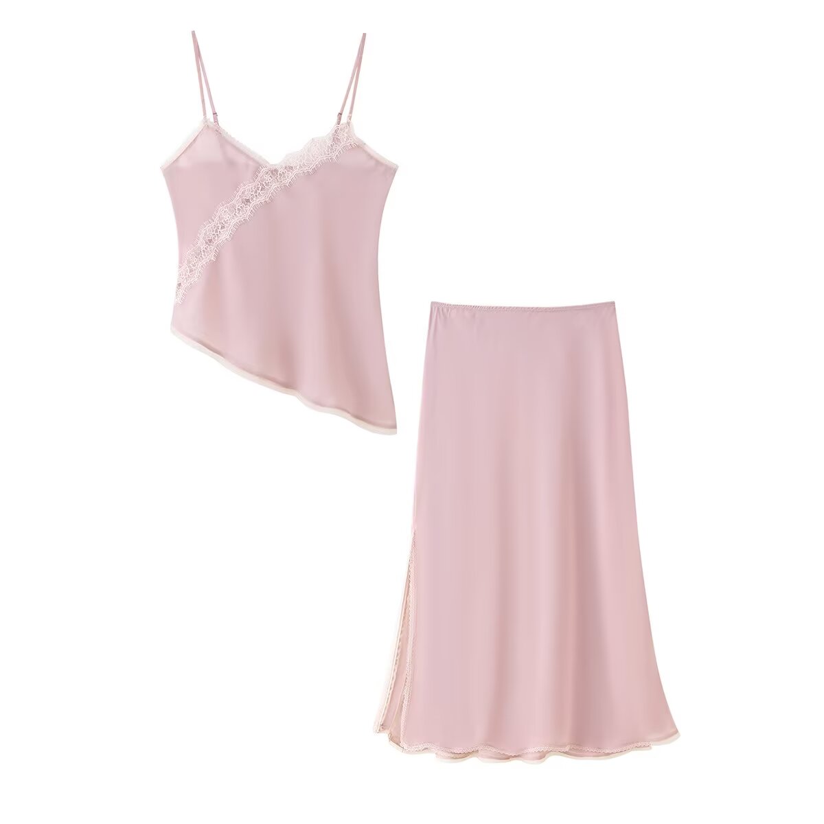 Cami Top Lace - Tidalyf 2025 レディース ピンク キャミトップとスカートセット ハートネックライン