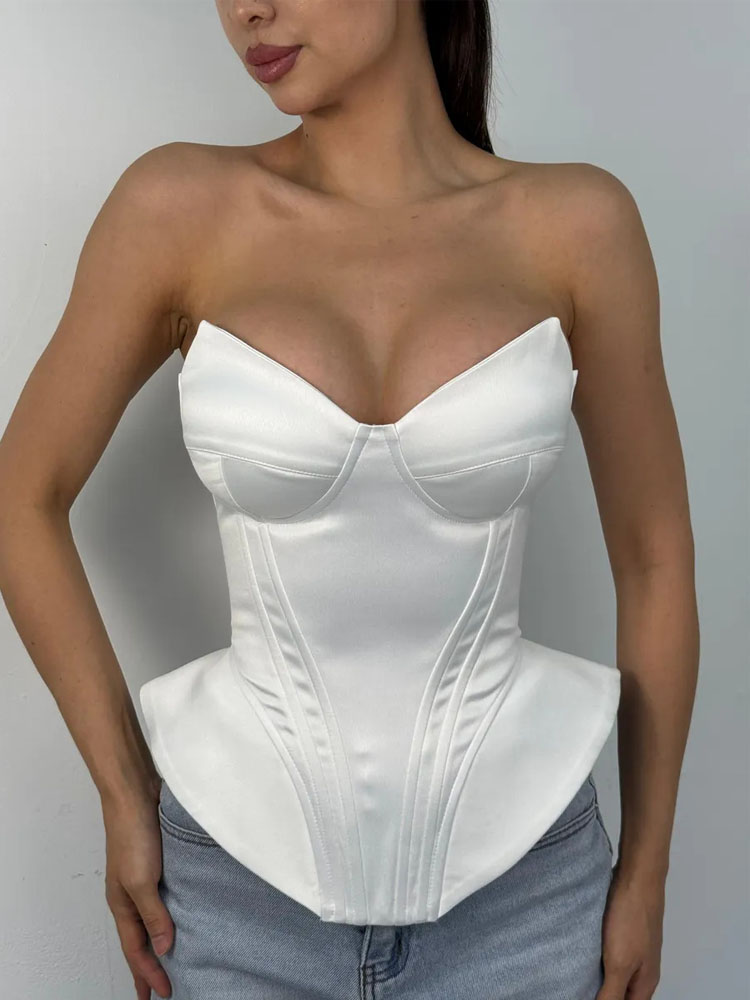 Corset Waist Cinch - BKQU セクシーなフィッシュボーンストラップレスコルセットトップ女性シンチングウエスト包帯バックレスシックエレガントタンクトップ 2026 夏パーティークラブベスト