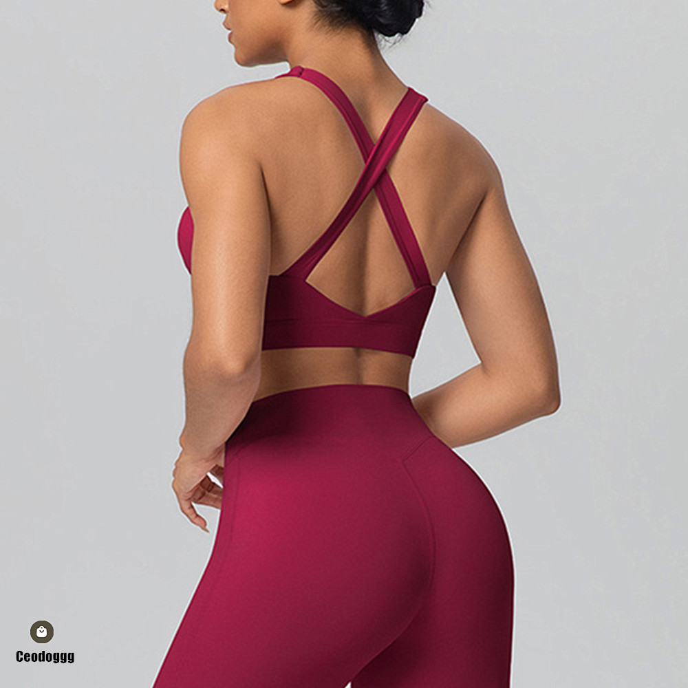 Sports Bra High Impact - パッド入りクロスショルダーストラップヨガブラランニングスポーツブラジムトップ女性用ストレッチプルアップ下着女性用ベストフィットネスタンクトップXP05