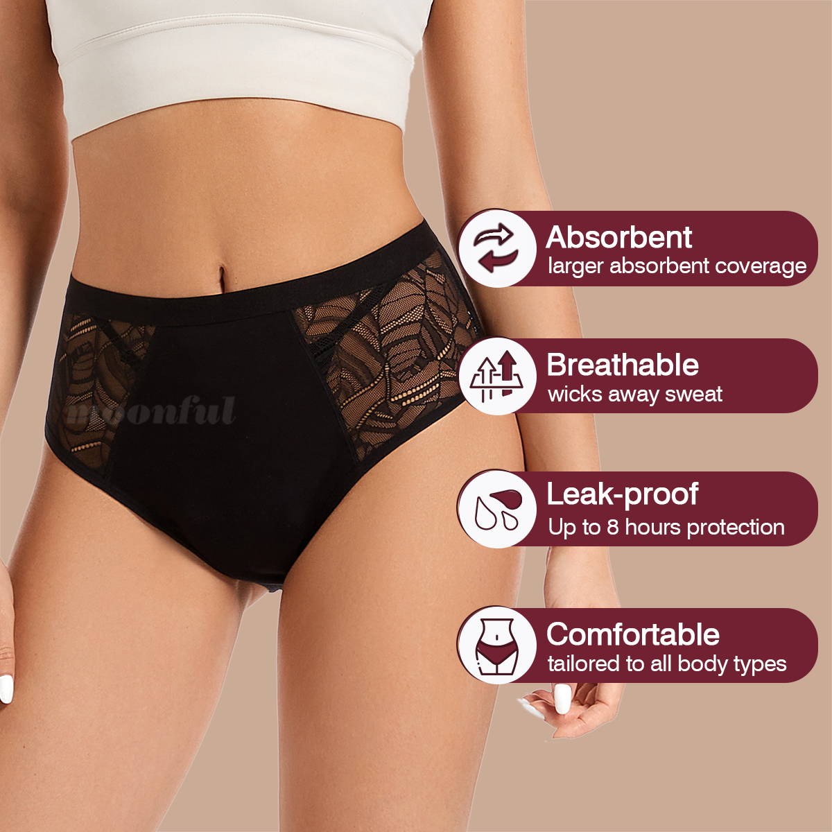 Moonful 女性の月経パンティーハイウエスト漏れ防止 4 - Period Panty Absorbent のレビューと価格