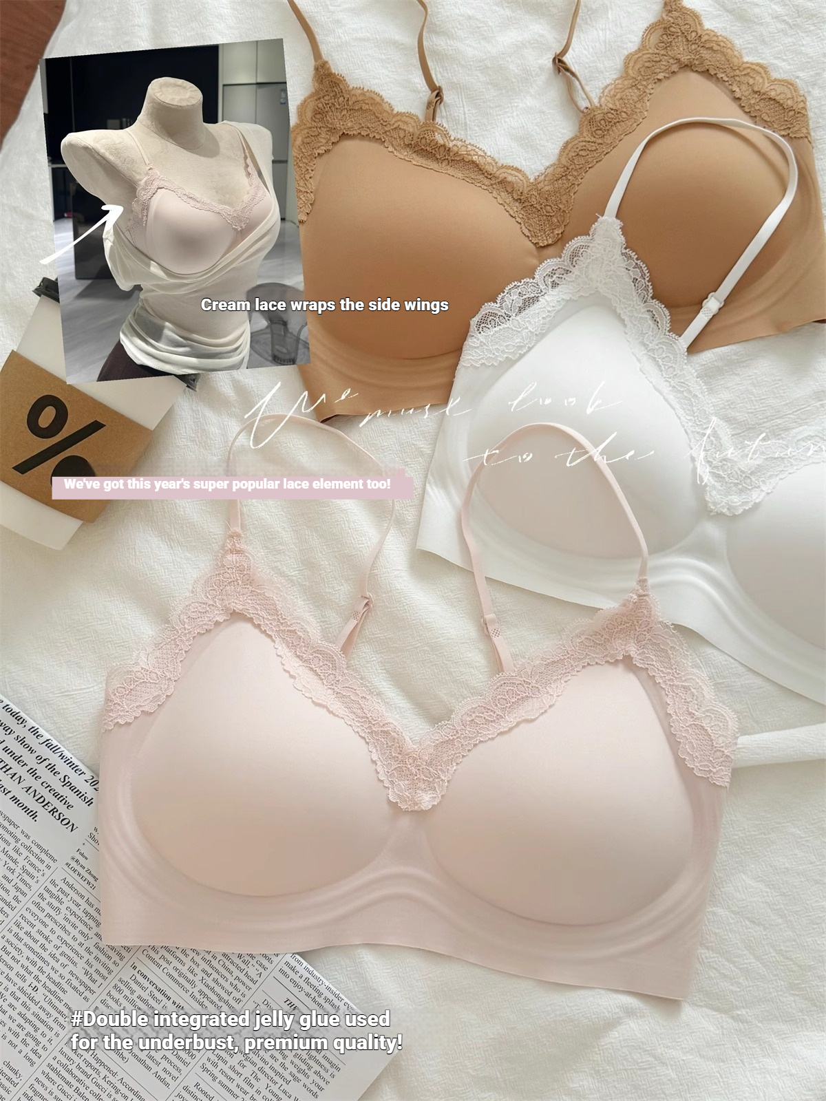 フレンチスタイルレースブラレット女性夏超薄型ベストブラジャー - Bralette Wireless Soft のレビューと価格