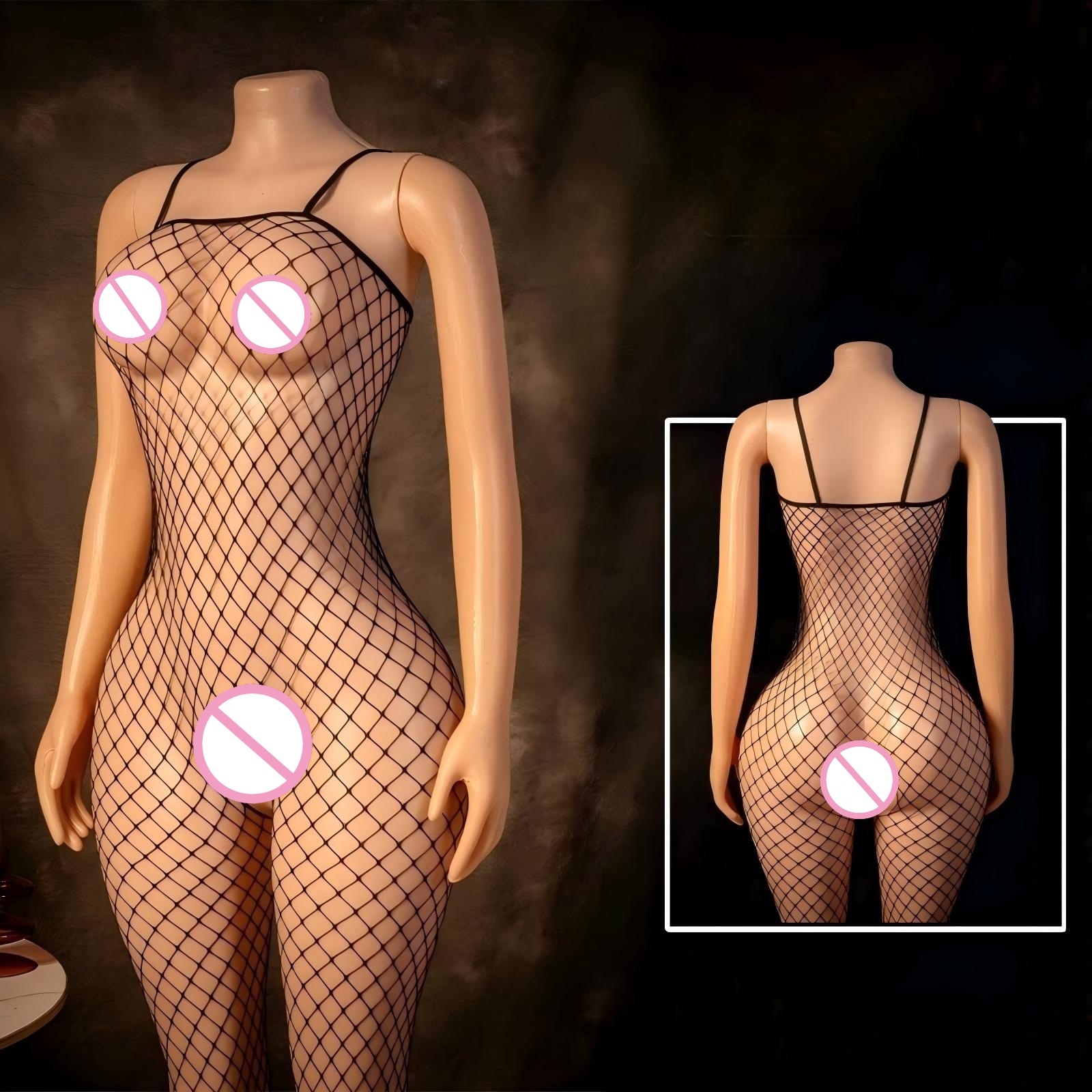 胸を包み込むテディボディスーツ、ストラップレス下着、フィッシ - Bodystocking Fishnet のレビューと価格