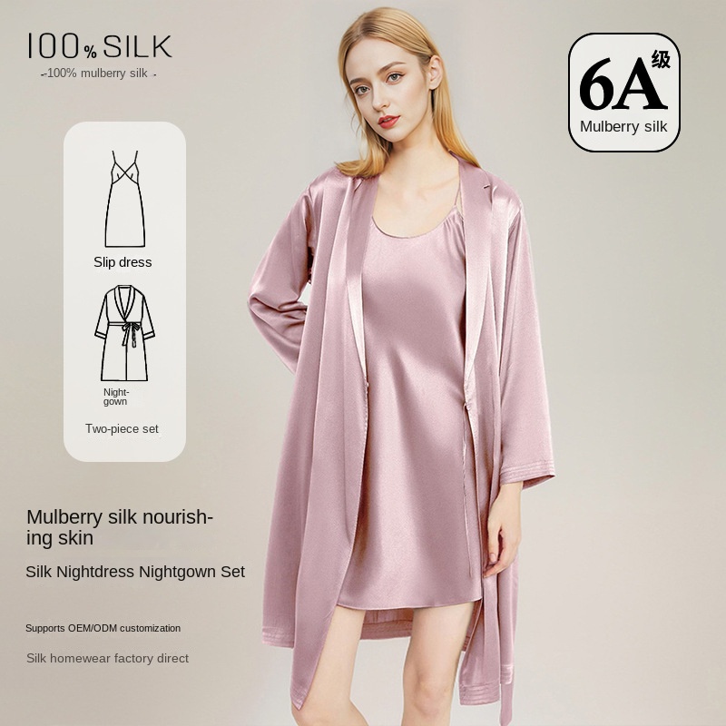 女性用エレガント100%桑絹ナイトドレスローブ2点セットオー - Robe Silk Women のレビューと価格