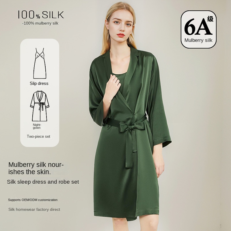 女性用エレガント100%桑絹ナイトドレスローブ2点セットオー - Robe Silk Women のレビューと価格