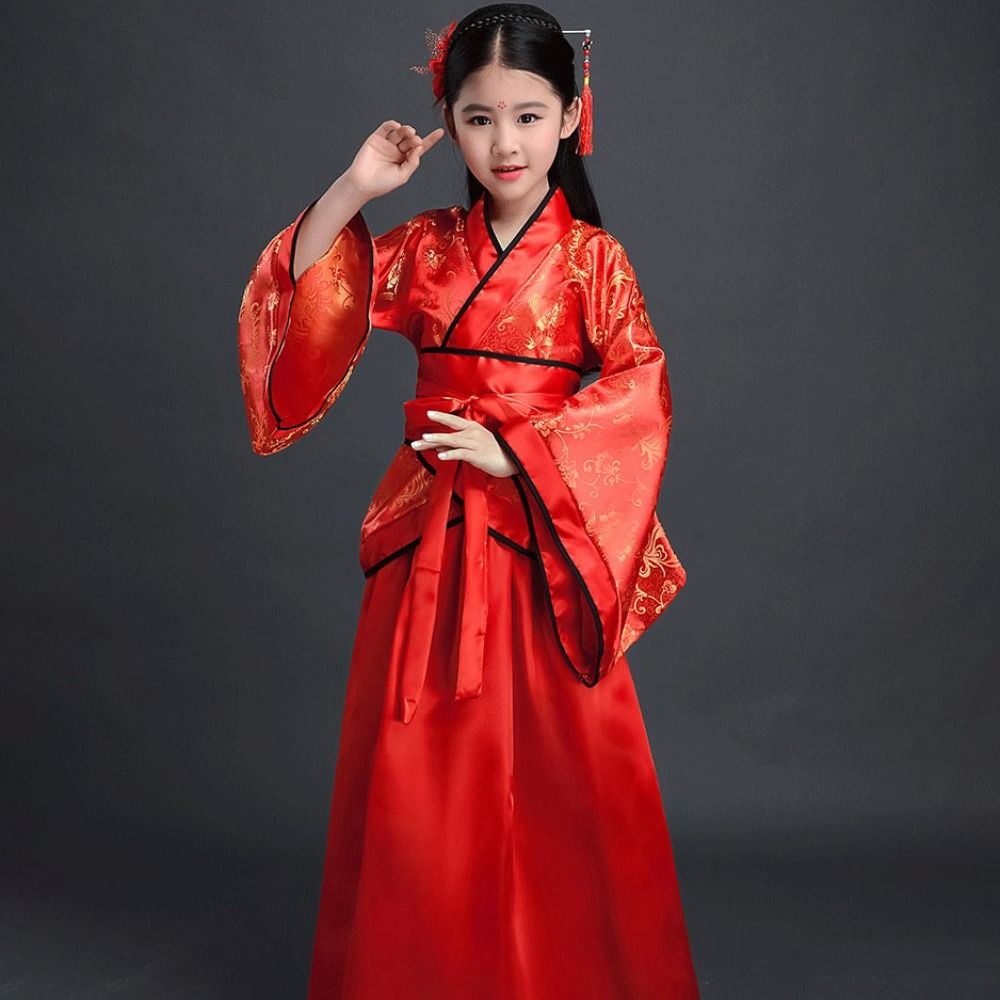 ファッションエスニック子供の古代衣装プリントシルクローブ中国 - Robe Silk Women のレビューと価格