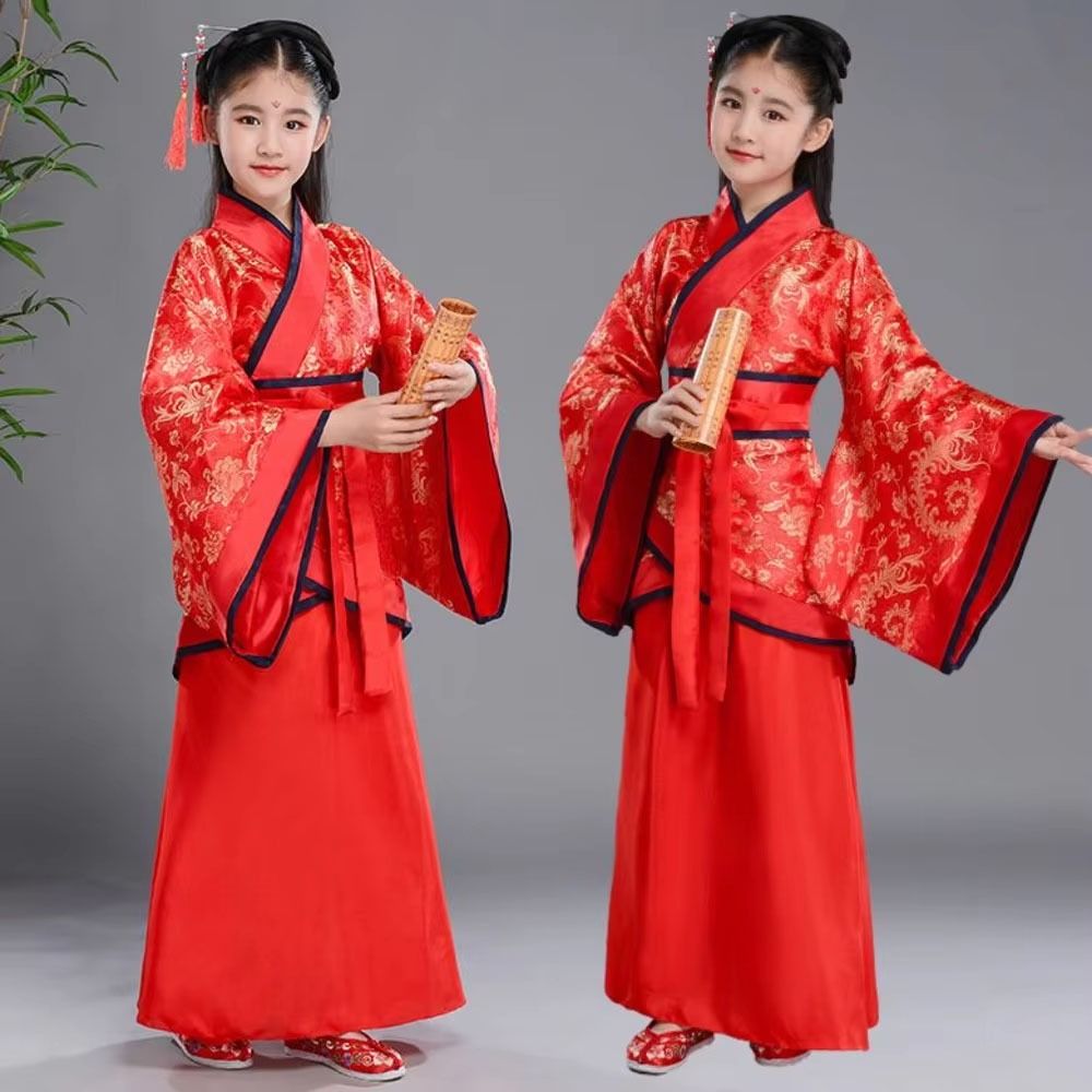 ファッションエスニック子供の古代衣装プリントシルクローブ中国 - Robe Silk Women のレビューと価格