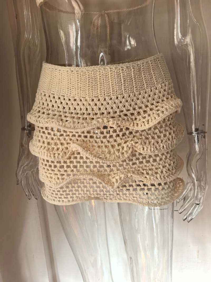女性用手編みフリル付きバケーションビーチ2ピースセットセクシ - Cami Top Lace のレビューと価格