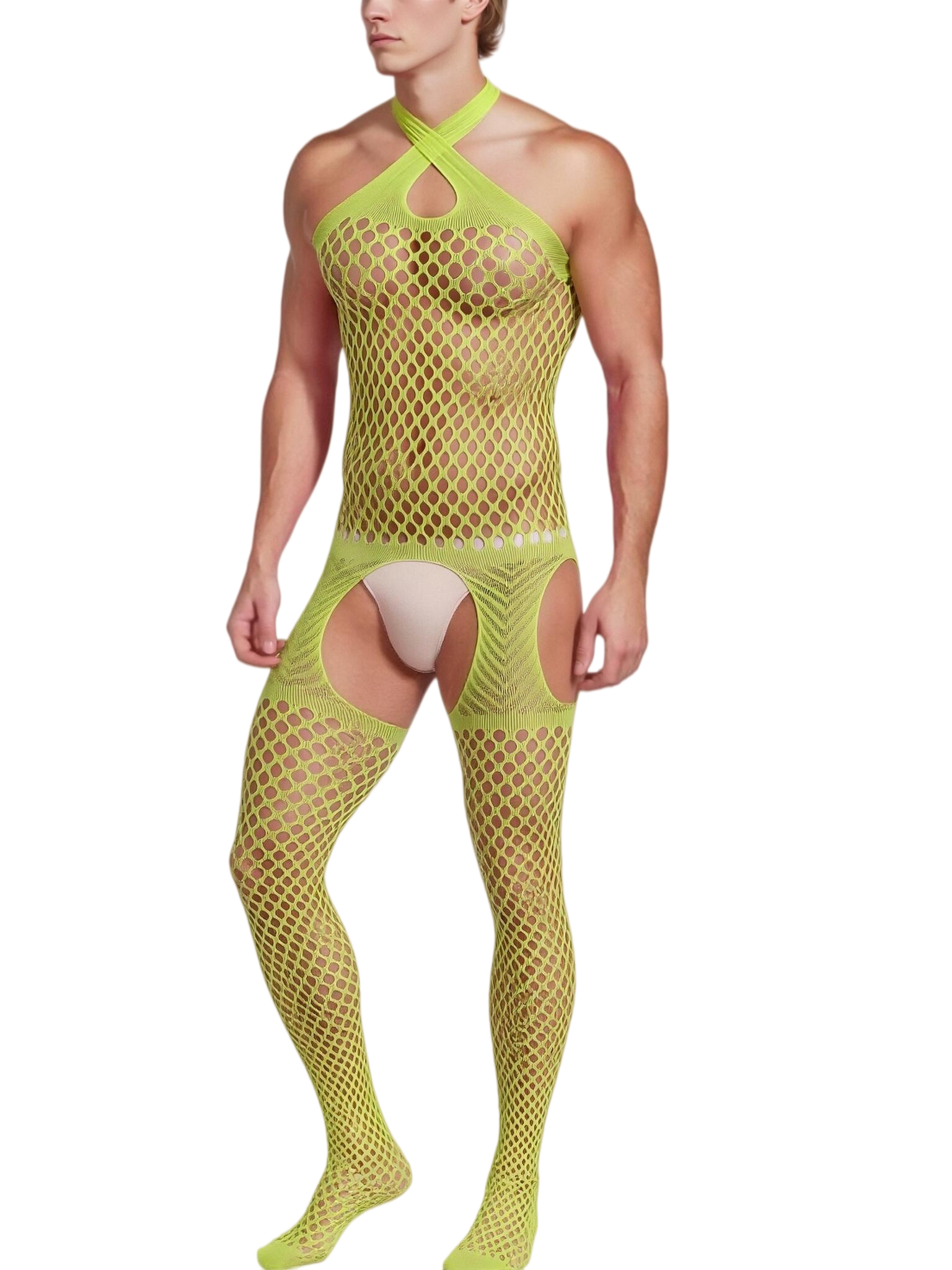 メンズメッシュボディスーツスリープウェアノースリーブシースル - Bodystocking Fishnet のレビューと価格