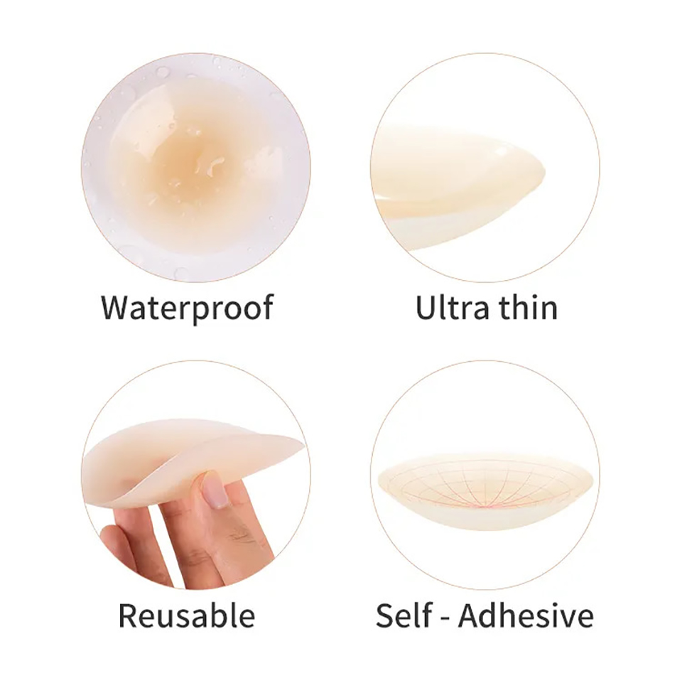 再利用可能なシリコン粘着ニップルカバー、見えないブラパッド、 - Silicone Bra Adhesive のレビューと価格