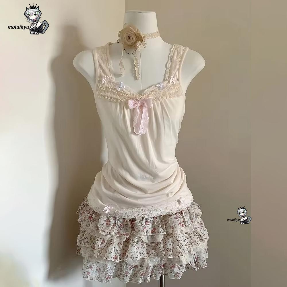 女性 Y2K 2 ピース衣装セット レースボウキャミトップ  - Cami Top Lace のレビューと価格