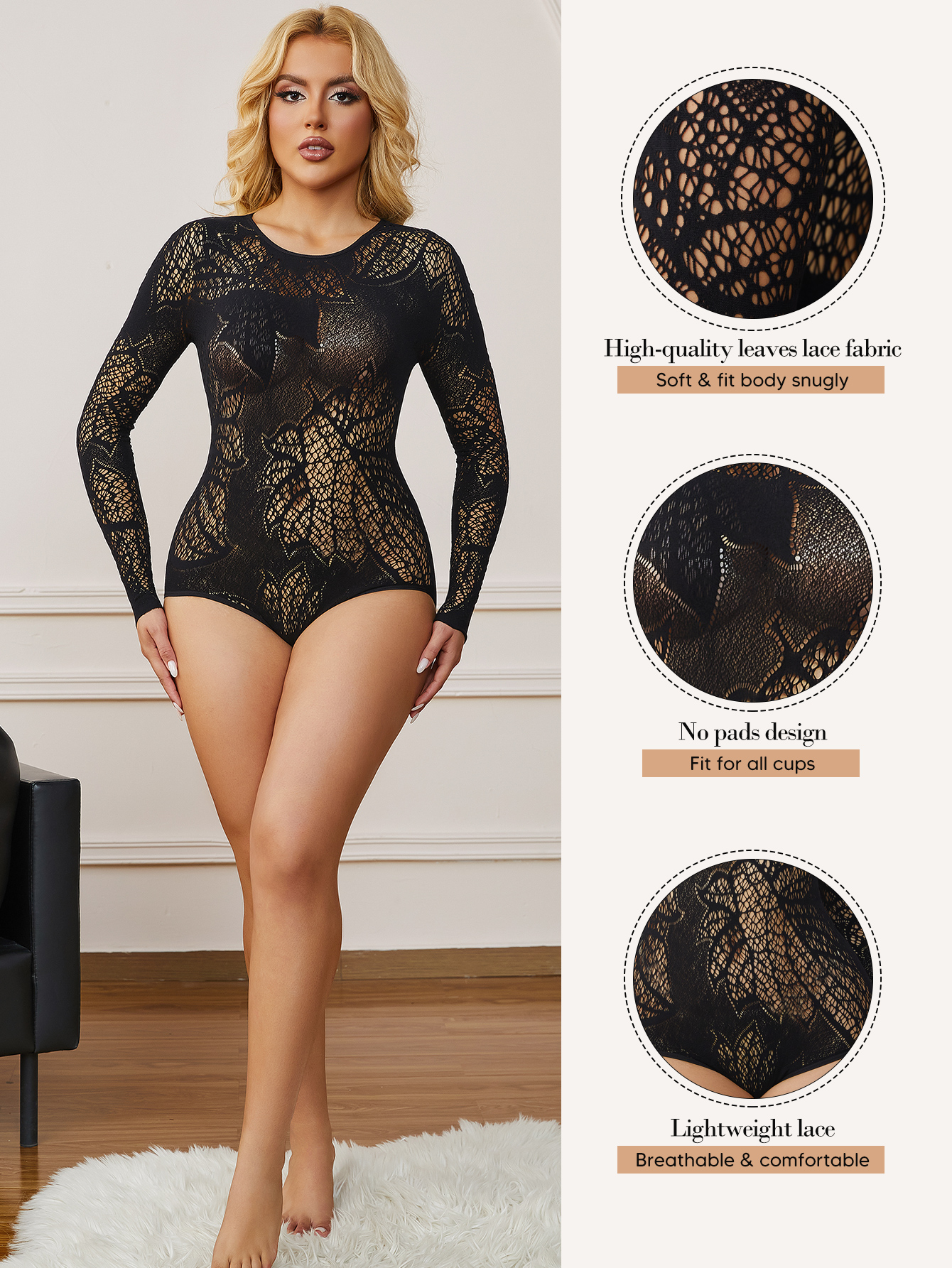 女性用セクシーランジェリー シースルーレースボディスーツ ラ - Lace Teddy Lingerie のレビューと価格