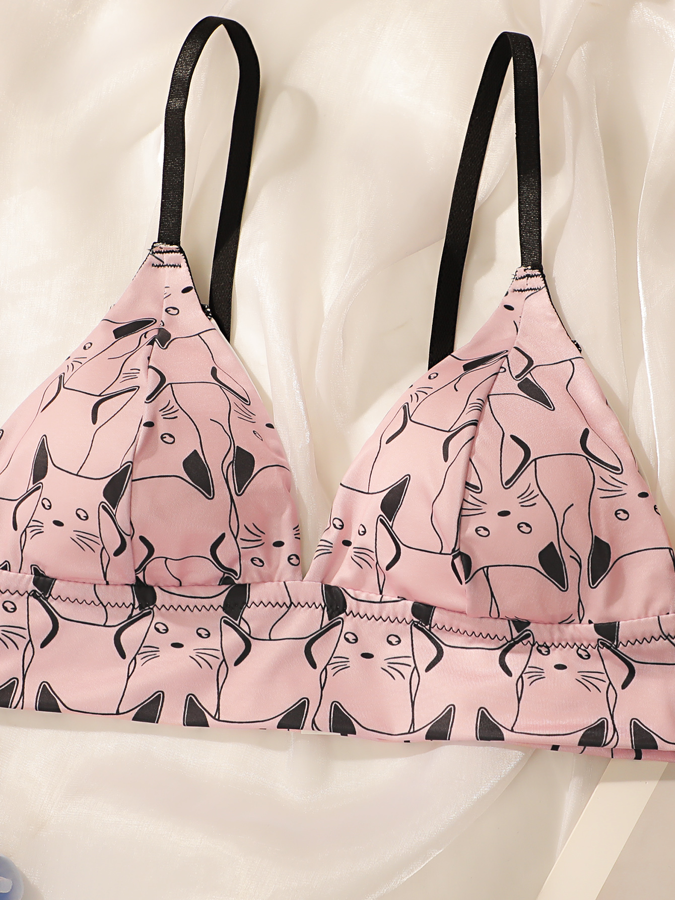 かわいい猫プリント三角ブラレット女性ワイヤレス薄型カップブラ - Bralette Wireless Soft のレビューと価格
