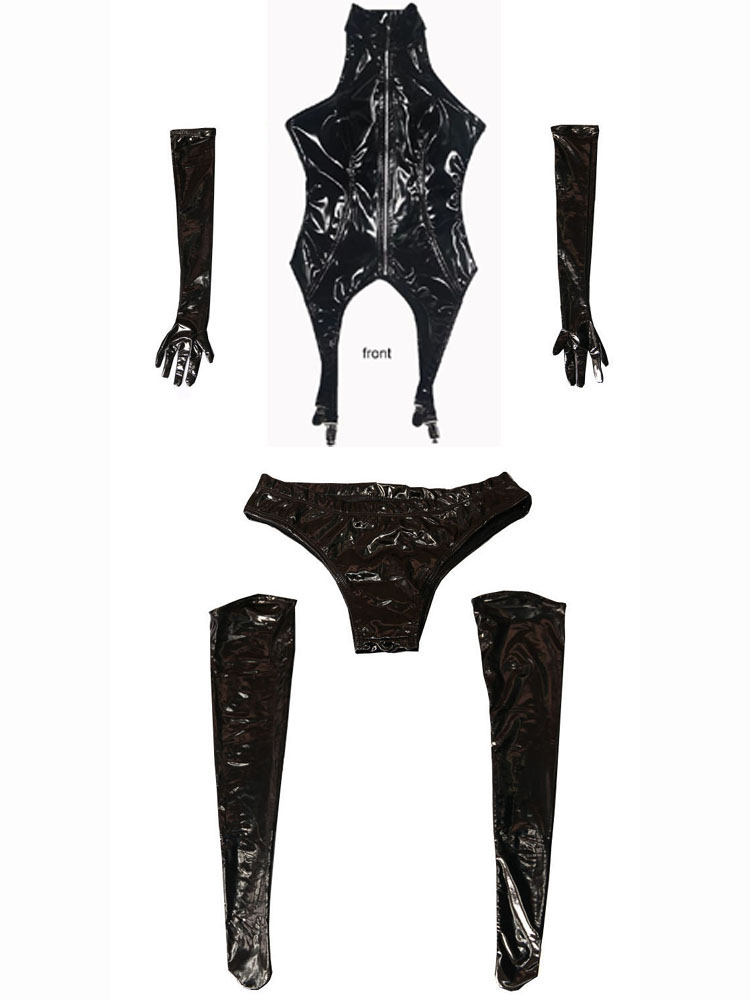 女性のための光沢のあるPUレザーグローブ,セクシーなボディス - Garter Belt Set のレビューと価格