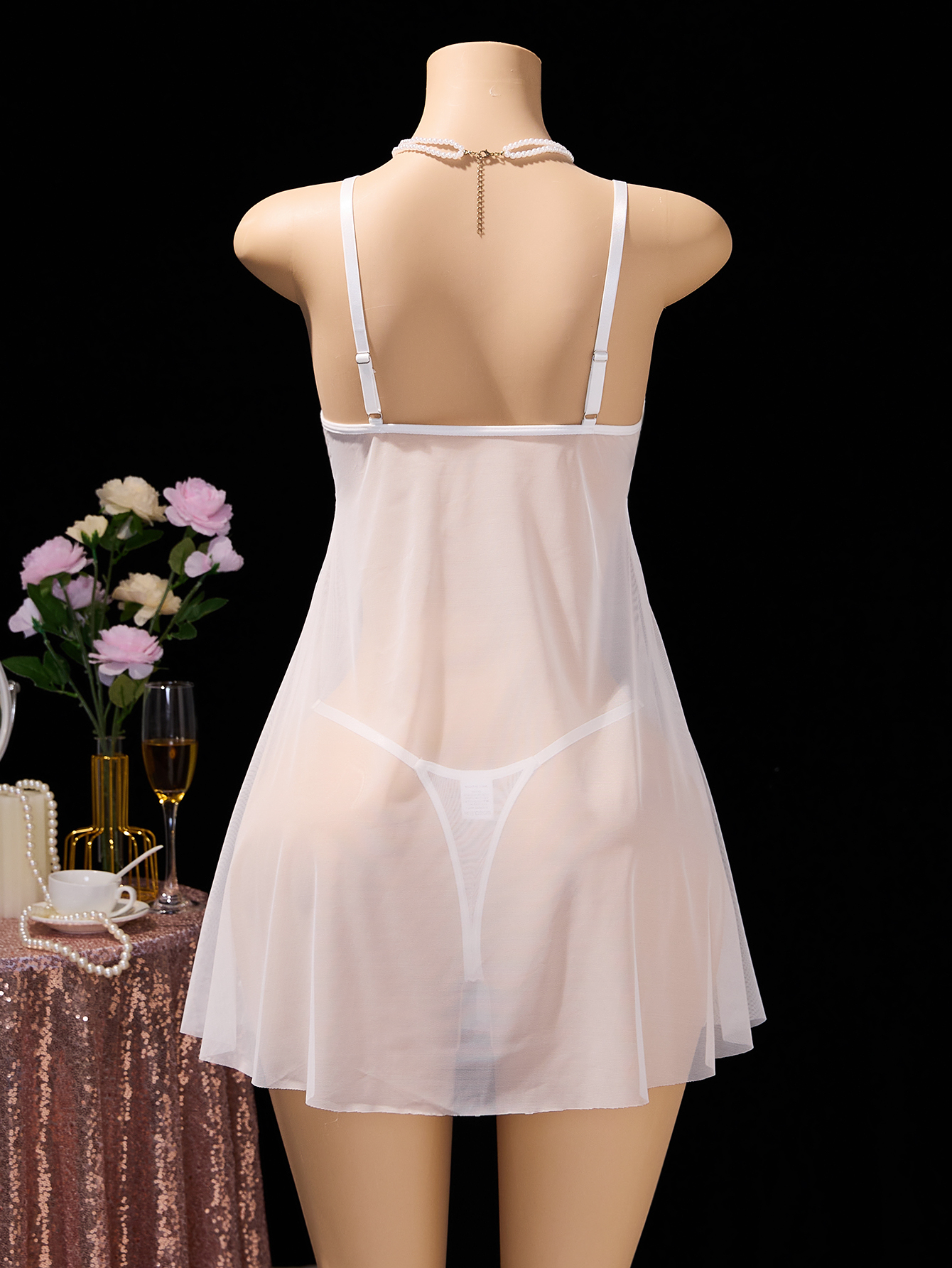 女性用ホワイトレースベビードールランジェリードレス、シアーメ - Babydoll Chemise Night のレビューと価格