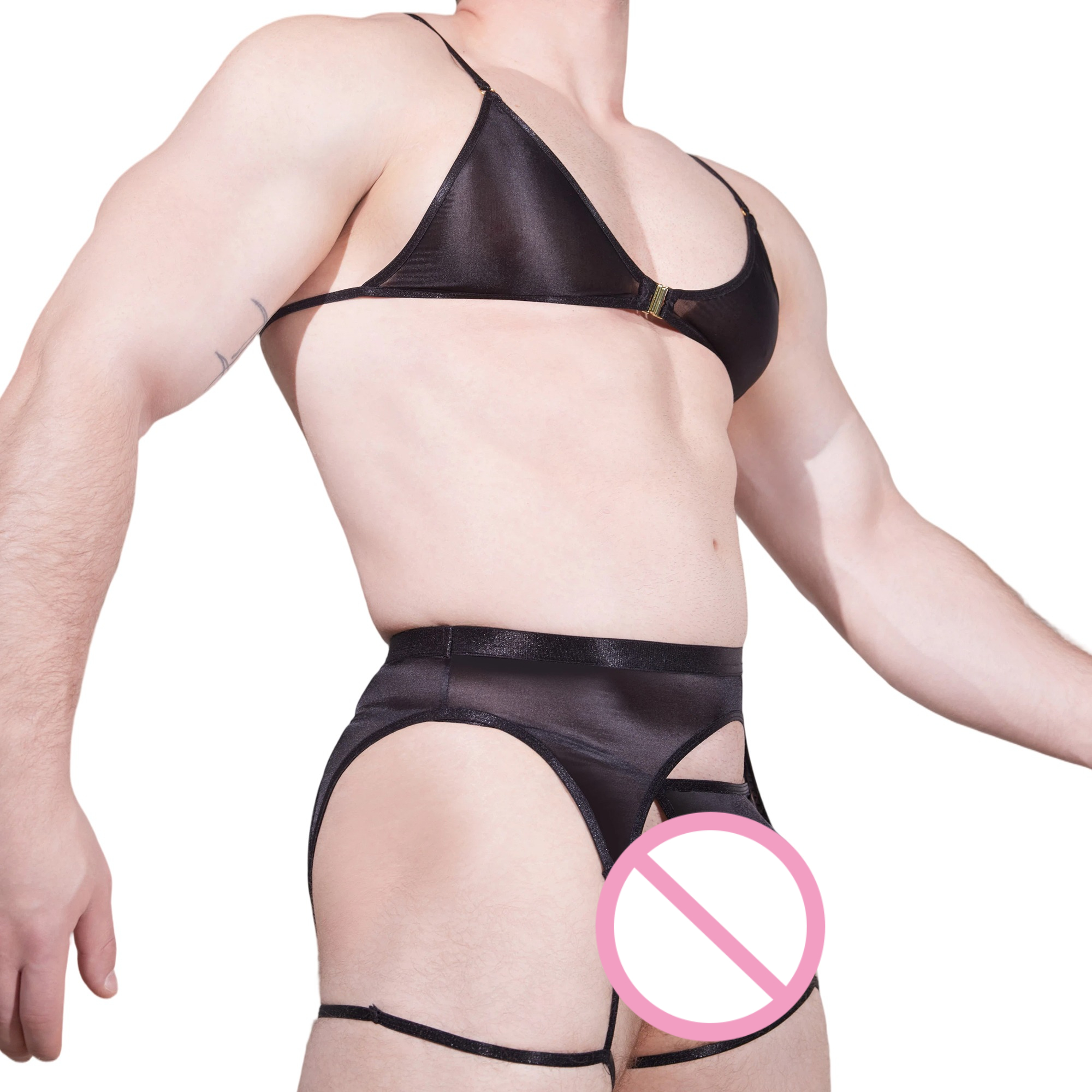 男性ノベルティシースルーレースランジェリーセット調節可能なス - Garter Belt Set のレビューと価格