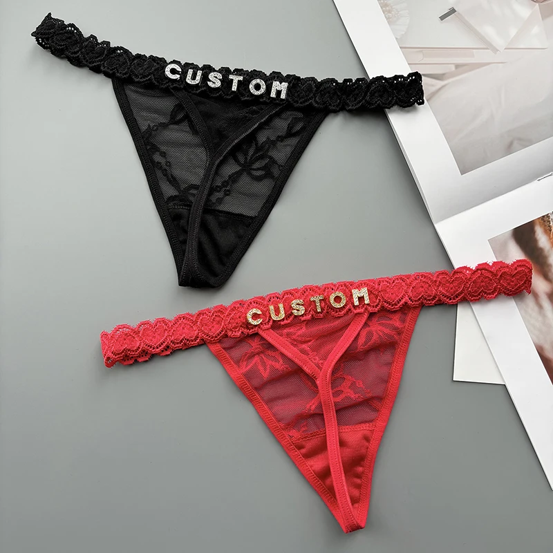 人格カスタム Tバック名クリスタルレターセクシーなレースのビ - Thong Bikini Women のレビューと価格