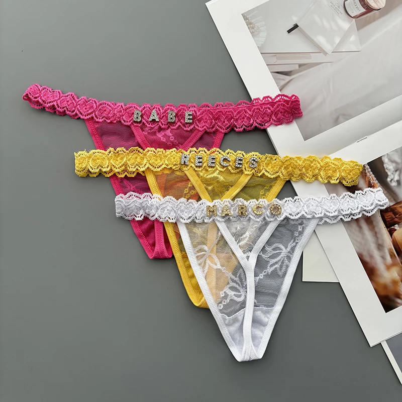人格カスタム Tバック名クリスタルレターセクシーなレースのビ - Thong Bikini Women のレビューと価格